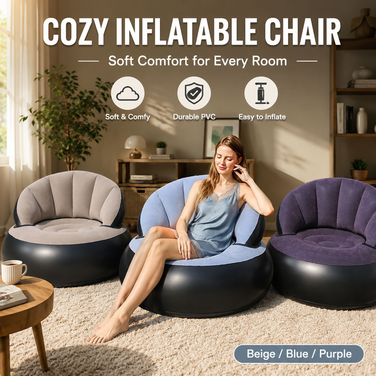 Outdoor Furniture Lounge Chair - Poltrona gonfiabile per adulti, comoda poltrona